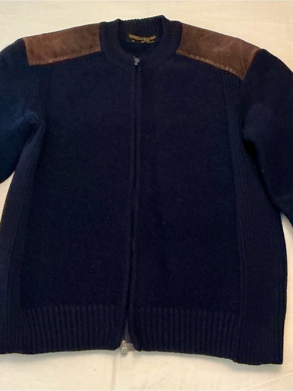 Geiger Austrian Wool Navy Suede Cardigan Full Zip